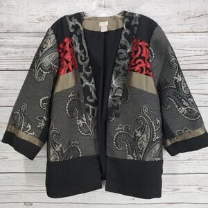 Chico's Women's Paisley Patch Print Open Front  Jacket Size 3